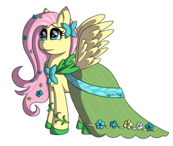 Size: 1280x1085 | Tagged: safe, artist:tenderrain-art, fluttershy, pony, g4, clothes, dress, gala dress, simple background, solo, transparent background