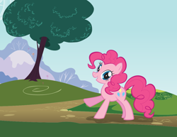 Size: 1056x816 | Tagged: safe, pinkie pie, earth pony, pony, g4, official, .svg available, female, mare, outdoors, raised hoof, solo, sparkles, standing, stock vector, svg, vector