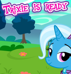 Size: 446x465 | Tagged: safe, gameloft, trixie, pony, unicorn, g4, cropped, english, female, lidded eyes, looking at you, mare, meme, solo, text, third person, wow! glimmer