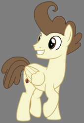 Size: 1144x1680 | Tagged: safe, artist:star polaris and friends, derpibooru exclusive, pound cake, pegasus, pony, g4, base used, brown eyes, cute, gray background, male, older, older pound cake, poundabetes, raised hoof, simple background, smiling, solo, spread wings, stallion, turned head