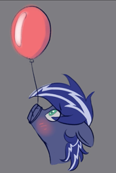 Size: 631x939 | Tagged: safe, artist:latexcut1e, oc, oc only, oc:lightning flare, balloon, blushing, cute, looking up, simple background