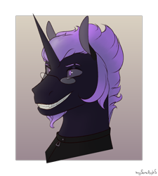 Size: 1800x2000 | Tagged: safe, artist:buy_some_apples, oc, pony, unicorn, bust, glasses, grin, portrait, smiling, solo