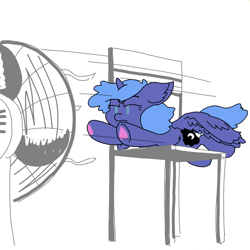 Size: 3508x3508 | Tagged: safe, artist:ponny, princess luna, alicorn, pony, g4, chair, colored, electric fan, fan, female, filly, high res, hoof heart, simple background, solo, underhoof, white background, woona, younger