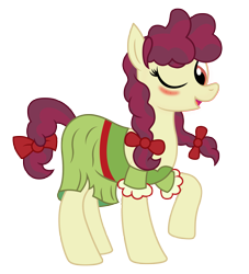 Size: 2627x2889 | Tagged: safe, artist:third uncle, hilly hooffield, earth pony, pony, g4, the hooffields and mccolts, background pony, blushing, bow, clothes, cute, female, hair bow, high res, hooffield family, mare, pigtails, simple background, solo, transparent background, vector