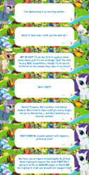 Size: 2048x4004 | Tagged: safe, gameloft, idw, buried treasure, deep strata, maud pie, rarity, earth pony, pony, unicorn, g4, my little pony: magic princess, official, bowtie, clothes, dialogue, dialogue box, ear piercing, earring, english, event, female, glasses, hat, horn, idw showified, jewelry, mare, mobile game, piercing, shirt, speech bubble, text