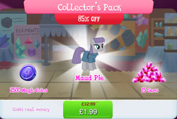 Size: 1267x858 | Tagged: safe, gameloft, maud pie, earth pony, pony, g4, my little pony: magic princess, official, bundle, clothes, costs real money, english, female, gem, magic coins, mare, mobile game, numbers, sale, solo, text