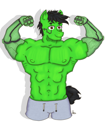 Size: 1400x1700 | Tagged: safe, artist:shypuppy, oc, oc only, oc:wrench, earth pony, anthro, augmented, flexing, male, muscles, muscular male, simple background, solo, stallion, white background