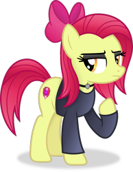 Size: 2653x3418 | Tagged: safe, artist:anime-equestria, apple bloom, earth pony, pony, g4, alternate hairstyle, bow, choker, clothes, disapproval, eyebrows, eyeshadow, female, goth, high res, jewelry, makeup, mare, necklace, older, older apple bloom, raised hoof, shirt, simple background, solo, transparent background, vector