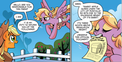 Size: 1548x789 | Tagged: safe, idw, official comic, applejack, legate brass, earth pony, pegasus, pony, friends forever #15, g4, my little pony: friends forever, spoiler:comic, bureaucracy, comic, douchebag, jerk