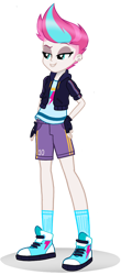 Size: 600x1364 | Tagged: safe, artist:kylexisliner, zipp storm, human, equestria girls, g4, g5, clothes, converse, equestria girls-ified, eyeshadow, female, g5 to equestria girls, g5 to g4, generation leap, jacket, makeup, shirt, shoes, shorts, simple background, sneakers, socks, solo, transparent background