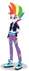 Size: 600x1464 | Tagged: safe, alternate version, artist:kylexisliner, zipp storm, human, equestria girls, g4, g5, my little pony: tell your tale, zipp's yes day, spoiler:g5, spoiler:my little pony: tell your tale, spoiler:tyts01e22, alternate hair color, alternate hairstyle, clothes, converse, equestria girls-ified, eyeshadow, female, g5 to equestria girls, g5 to g4, generation leap, jacket, makeup, multicolored hair, pants, shoes, simple background, sneakers, solo, transparent background