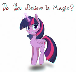 Size: 1000x952 | Tagged: safe, artist:inkypuso, twilight sparkle, alicorn, pony, g4, dialogue, female, glowing, glowing horn, grin, horn, levitation, looking at you, magic, mare, simple background, smiling, smiling at you, solo, talking to viewer, telekinesis, twilight sparkle (alicorn), white background