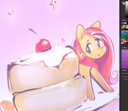 Size: 1345x1169 | Tagged: safe, artist:mirroredsea, fluttershy, pegasus, pony, g4, cake, cute, female, food, gradient background, mare, ponies in food, shyabetes, solo