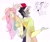 Size: 2400x2000 | Tagged: safe, artist:pelma, idw, discord, fluttershy, butterdragon, draconequus, human, pegasus, pony, friendship is magic #24, g4, my little pony: friendship is magic (idw), spoiler:comic, antlers, carrying, clothes, confused, dress, duo, duo male and female, elf ears, female, fez, gloves, hat, high res, horn, horned humanization, horns, hug, humanized, male, over the shoulder, pony coloring, question mark, scene interpretation, simple background, snaggletooth, sun hat, sweat, sweatdrop, trio, white background