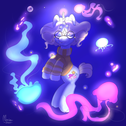 Size: 3000x3000 | Tagged: safe, artist:merisa, oc, oc only, jellyfish, pony, unicorn, bubble, high res, ocean, ponysona, solo, swimming, underwater, water