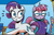 Size: 769x490 | Tagged: safe, artist:brenda hickey, idw, rarity, pony, unicorn, friends forever #19, g4, my little pony: friends forever, spoiler:comic, cake, clothes, female, food, glasses, mare, scarf, surprised, unnamed character, unnamed pony