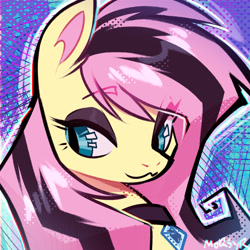 Size: 1000x1000 | Tagged: safe, anonymous editor, artist:morsyr, edit, fluttershy, pegasus, pony, g4, :3, choker, chokershy, emo, emoshy, female, icon, lidded eyes, mare, solo