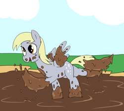 Size: 2000x1800 | Tagged: safe, artist:amateur-draw, derpy hooves, pegasus, pony, g4, covered in mud, female, mare, mud, mud play, mud pony, muddy, simple background, solo, wet and messy