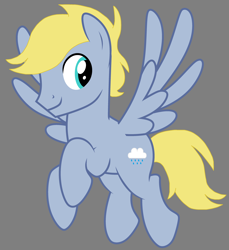 Size: 3504x3824 | Tagged: safe, artist:star polaris and friends, derpibooru exclusive, cloudy daze, curtain call, pegasus, pony, g4, base used, cloudybetes, cute, flying, gray background, headcanon, high res, looking back, male, older, older cloudy daze, simple background, smiling, solo, stallion, wings