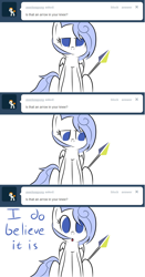 Size: 1280x2450 | Tagged: safe, artist:penguinpotential, oc, oc:frigid drift, pegasus, pony, ask frigid drift, arrow, arrow in the knee (meme), female, mare, meme, skyrim, solo, the elder scrolls