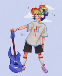 Size: 960x1168 | Tagged: safe, artist:malinka, artist:malinka_ab, rainbow dash, human, g4, delicious flat chest, electric guitar, guitar, human coloration, humanized, musical instrument, rainbow flat, tumblr nose