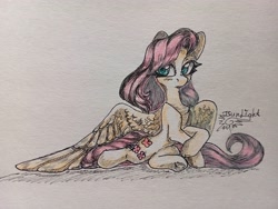 Size: 4080x3072 | Tagged: safe, artist:jsunlight, fluttershy, pegasus, pony, g4, female, mare, simple background, solo, traditional art