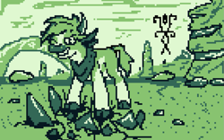 Size: 1143x713 | Tagged: safe, artist:damset, arizona (tfh), cow, them's fightin' herds, bandana, cloven hooves, community related, female, game boy, monochrome, ms paint, pixel art, smiling, solo