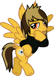 Size: 890x1243 | Tagged: safe, artist:lightningbolt, derpibooru exclusive, pegasus, pony, g4, .svg available, alex gaskarth, all time low, butt fluff, cheek fluff, clothes, dyed mane, dyed tail, ear fluff, flying, hoof fluff, hoof on hip, lidded eyes, looking at you, male, open mouth, ponified, shirt, show accurate, simple background, solo, spread wings, stallion, svg, t-shirt, tail, tail feathers, transparent background, vector, wing fluff, wings