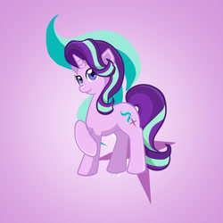 Size: 1500x1500 | Tagged: safe, artist:yoshimarsart, starlight glimmer, pony, unicorn, g4, cutie mark, cutie mark background, female, gradient background, looking at you, mare, raised hoof, smiling, solo