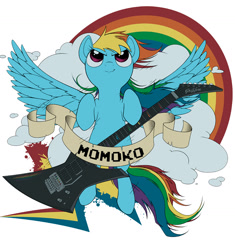 Size: 1417x1506 | Tagged: safe, artist:hydro-king, artist:mayara, rainbow dash, pegasus, pony, g4, banner, electric guitar, female, guitar, heavy metal, musical instrument, rainbow, rock (music), solo