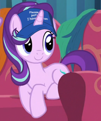 Size: 289x348 | Tagged: safe, edit, edited screencap, editor:djpup3, screencap, starlight glimmer, pony, unicorn, g4, it isn't the mane thing about you, season 7, autism, autistic starlight, couch, cropped, hair, please be patient i have autism, sitting, solo