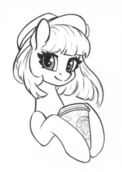 Size: 851x1200 | Tagged: safe, artist:maytee, pony, black and white, bust, coffee cup, cup, grayscale, hat, monochrome, portrait, simple background, smiling, solo, white background, ych sketch, your character here