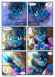 Size: 2480x3508 | Tagged: safe, artist:dsana, oc, oc:lullaby dusk, pegasus, pony, comic:a storm's lullaby, bandage, bed, bedding, bedroom, comic, dream, high res, implied bedwetting, implied princess luna, morning, pillow, plushie, waking up