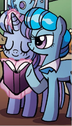 Size: 488x861 | Tagged: safe, artist:agnes garbowska, idw, official comic, legal troth, twinlight sprinkle, earth pony, pony, unicorn, friendship is magic #47, g4, spoiler:comic, book, duo, female, mare, smiling