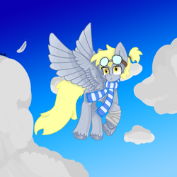 Size: 2000x2000 | Tagged: safe, artist:derpy_fan, derpy hooves, pegasus, pony, g4, female, high res, mare, sky, smiling, solo, spread wings, wings