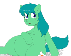 Size: 1062x838 | Tagged: safe, artist:unawarey, oc, oc only, oc:mabel, earth pony, pony, belly, big belly, blushing, fat, female, mare, open mouth, simple background, sitting, solo, tail, white background