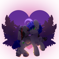 Size: 2500x2500 | Tagged: safe, alternate version, artist:medkit, oc, oc only, oc:mb midnight breeze, oc:se solar eclipse, pegasus, pony, adam's apple, black and red mane, blue mane, blue tail, boop, chest fluff, colored eyelashes, colored hooves, colored pupils, colored sketch, colored wings, commission, complex background, crescent moon, duo, duo male and female, ear fluff, ears up, eye clipping through hair, eyebrows, eyebrows visible through hair, eyelashes, feathered wings, female, folded wings, gray coat, green eyes, hair over one eye, heart shaped, high res, hoof fluff, horseshoes, hug, lilac flowers, long mane, long tail, looking at each other, looking at someone, love, lying down, male, mare, moon, oc x oc, paint tool sai 2, pair, partially open wings, pegasus oc, pony oc, shipping, short mane, short tail, silhouette, simple background, sketch, smiling, smiling at each other, speedpaint, speedpaint available, stallion, sternocleidomastoid, striped mane, sunlight, sunset, tail, two toned mane, wall of tags, white background, winghug, wings