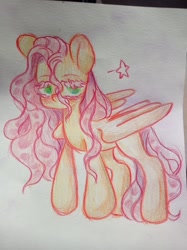 Size: 807x1080 | Tagged: safe, artist:banananectarine, fluttershy, pegasus, pony, g4, colored eyelashes, colored pencil drawing, solo, traditional art