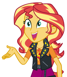Size: 8962x10291 | Tagged: safe, artist:andoanimalia, sunset shimmer, human, equestria girls, g4, my little pony equestria girls: better together, so much more to me, clothes, cute, cutie mark on clothes, female, geode of empathy, jewelry, leather, leather vest, magical geodes, necklace, open mouth, open smile, shoulderless shirt, simple background, skirt, smiling, solo, spikes, transparent background, vector, vest