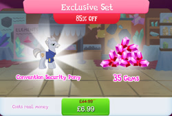 Size: 1267x859 | Tagged: safe, gameloft, idw, chief stablemaker, earth pony, pony, g4, my little pony: magic princess, bundle, clothes, costs real money, english, facial hair, gem, idw showified, male, mobile game, moustache, numbers, sale, shirt, solo, stallion, text