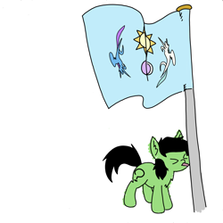 Size: 3508x3508 | Tagged: artist needed, safe, artist:ponny, edit, oc, oc:filly anon, earth pony, pony, eyes closed, female, filly, flag of equestria, flag pole, high res, simple background, solo, tongue out, tongue stuck to pole, white background
