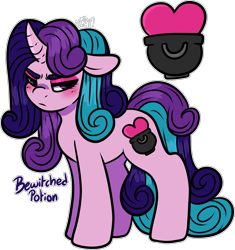 Size: 1734x1844 | Tagged: safe, artist:sexygoatgod, oc, oc only, oc:bewitched potion, pony, unicorn, adoptable, female, magical lesbian spawn, offspring, parent:princess cadance, parent:starlight glimmer, simple background, solo, transparent background