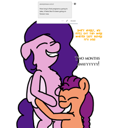 Size: 3023x3351 | Tagged: safe, artist:professorventurer, pipp petals, sunny starscout, earth pony, pegasus, pony, series:ask pippamena, g5, bipedal, excited, female, high res, lesbian, pippamena, pregnant, primrose petals, ship:petalscout, shipping