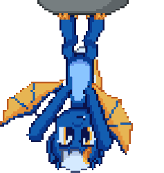 Size: 450x474 | Tagged: safe, artist:nitobit, oc, oc:moonlight wane, bat pony, pony, animated, behaving like a bat, claws, gif, hanging, hanging upside down, male, pixel art, simple background, solo, spread wings, stallion, transparent background, upside down, wings