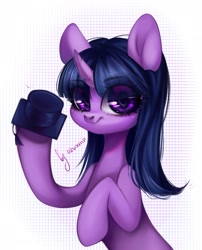 Size: 1651x2048 | Tagged: safe, artist:02vxmp, twilight sparkle, pony, unicorn, g4, curved horn, eye clipping through hair, eyebrows, eyebrows visible through hair, graduation cap, hat, horn, looking at you, smiling, smiling at you, solo, unicorn twilight