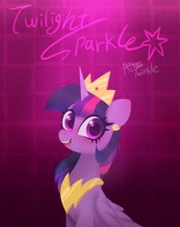 Size: 1620x2048 | Tagged: safe, artist:petaltwinkle, twilight sparkle, alicorn, pony, g4, crown, ear piercing, earring, female, jewelry, looking at you, mare, name, open mouth, open smile, peytral, piercing, regalia, signature, smiling, smiling at you, solo, twilight sparkle (alicorn)