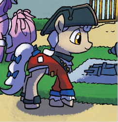 Size: 329x338 | Tagged: safe, artist:tony fleecs, idw, official comic, pony, from the shadows, g4, spoiler:comic, spoiler:comic52, colonial williamsburg, comic, cropped, hat, historical reenactment, unnamed character, unnamed pony, whinniesburg