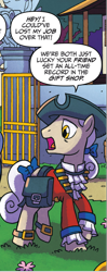 Size: 500x1260 | Tagged: safe, artist:tony fleecs, idw, official comic, turncoat wisp, pony, from the shadows, g4, spoiler:comic, spoiler:comic52, colonial williamsburg, comic, cropped, hat, historical reenactment, male, speech bubble, stallion, whinniesburg, wingding eyes