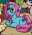 Size: 256x276 | Tagged: safe, artist:andy price, idw, official comic, may flowers, sleepy skies, earth pony, pony, g4, micro-series #3, my little pony micro-series, spoiler:comic, cute, female, freckles, jewelry, lying down, mare, necklace, offscreen character, peace sign, peace symbol, prone, smiling