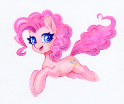 Size: 1193x999 | Tagged: safe, artist:maytee, pinkie pie, earth pony, pony, g4, colored pupils, heart, heart eyes, leaping, simple background, smiling, solo, traditional art, white background, wingding eyes